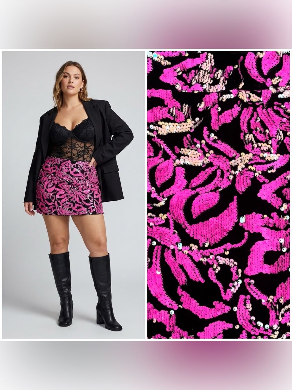NEW Nasty Gal pink and black sequin mini skirt, size 14
